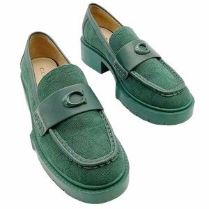 Coach Leah Loafer Lug Sole Platform In Dark Pine Signature Canvas Women’s 6.5
